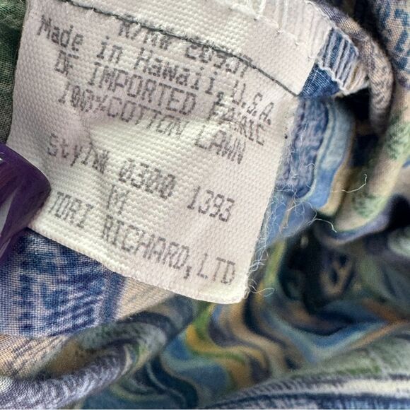 Tori Richard Geometric Print Button Up Camp Hawaiian Shirt Blue Green Tan Medium - Picture 9 of 11